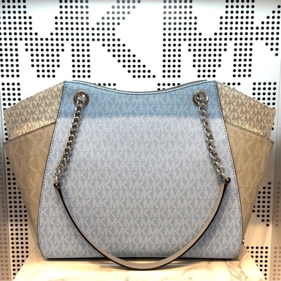 Michael Kors Jet Set LG Color-Block Signature Logo Shoulder Bag Light Sky Multi - Picture 8 of 11